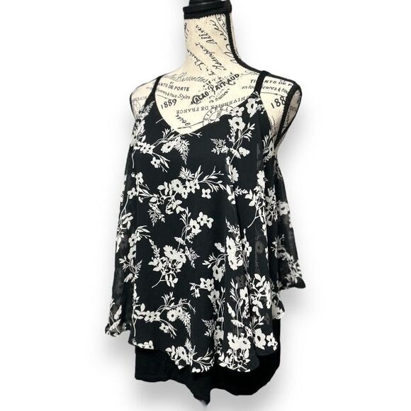 Torrid 2X Black White Floral V-Neck Tiered Strappy Camisole Sleeveless Flowy Top - Picture 5 of 9